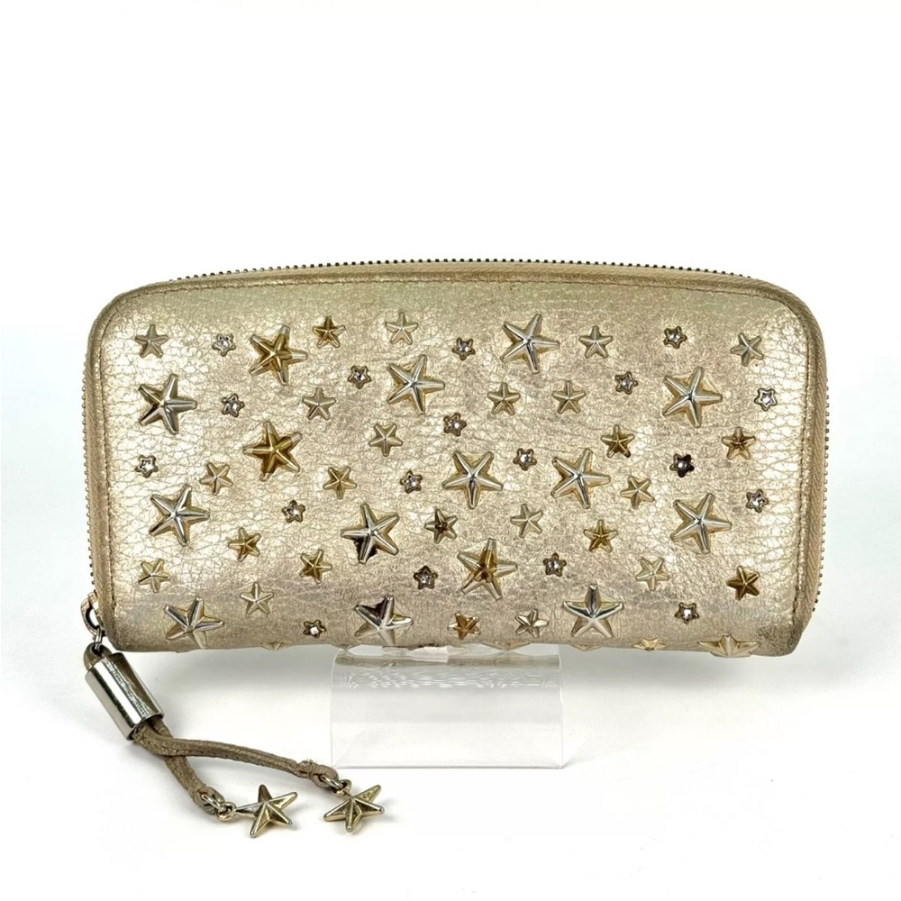 JIMMY CHOO Long Wallet Gold Leather Filipa Authentic - Picture 2 of 10